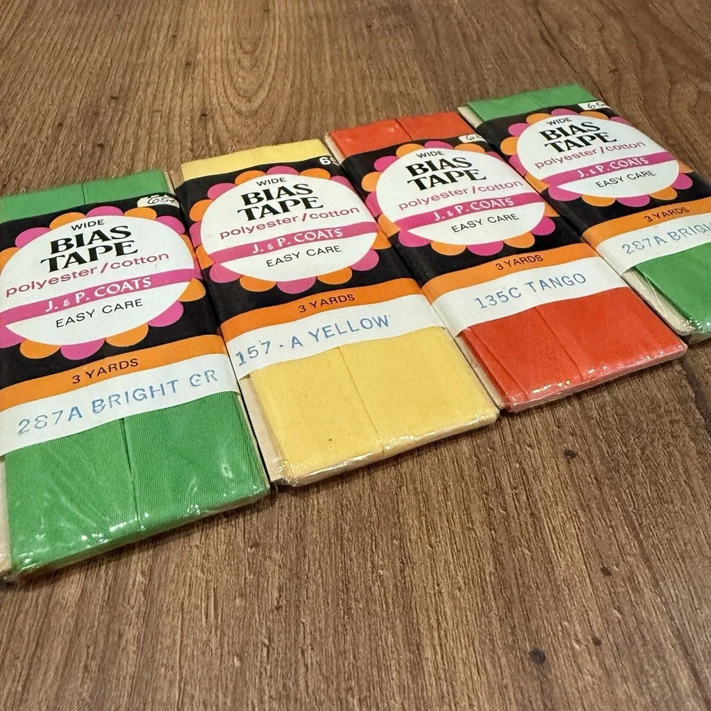 J.&P.‎ Coats Bias Tape Quilt Binding Vintage Vtg Green Yellow Orange Tango